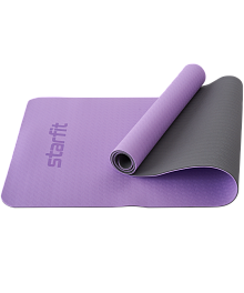 Коврик для йоги и фитнеса FM-201, TPE, 173x61x0,6 см, фиолетовый пастель/серый